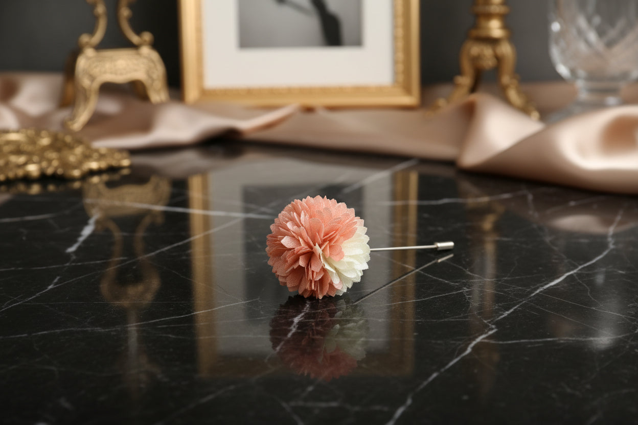 A Peach, White Thin Petal Lapel Flower