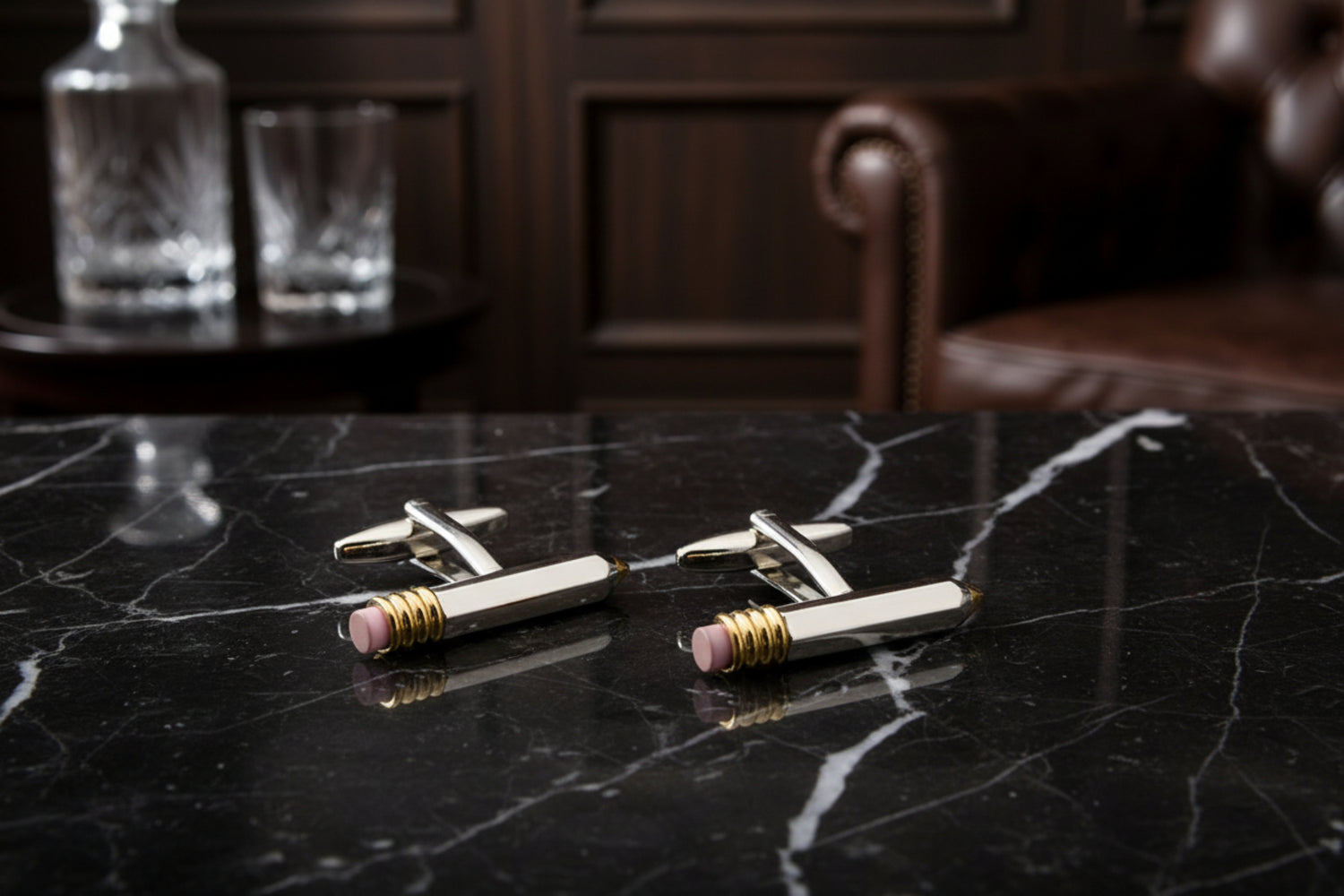 Chrome and Gold Colored Pencil Cuff-links