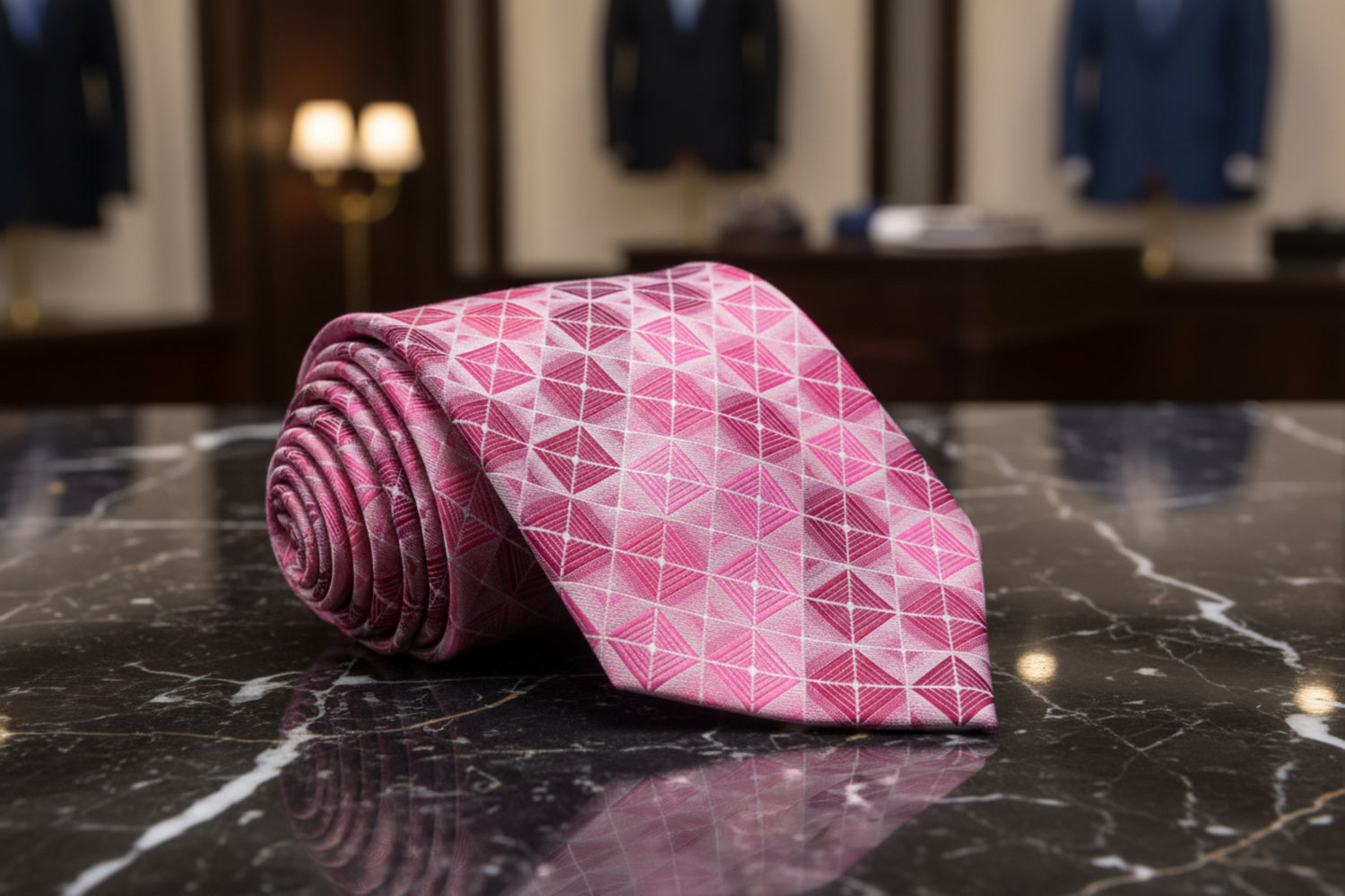Shades of Pink and Red Geometric Blocks Necktie  