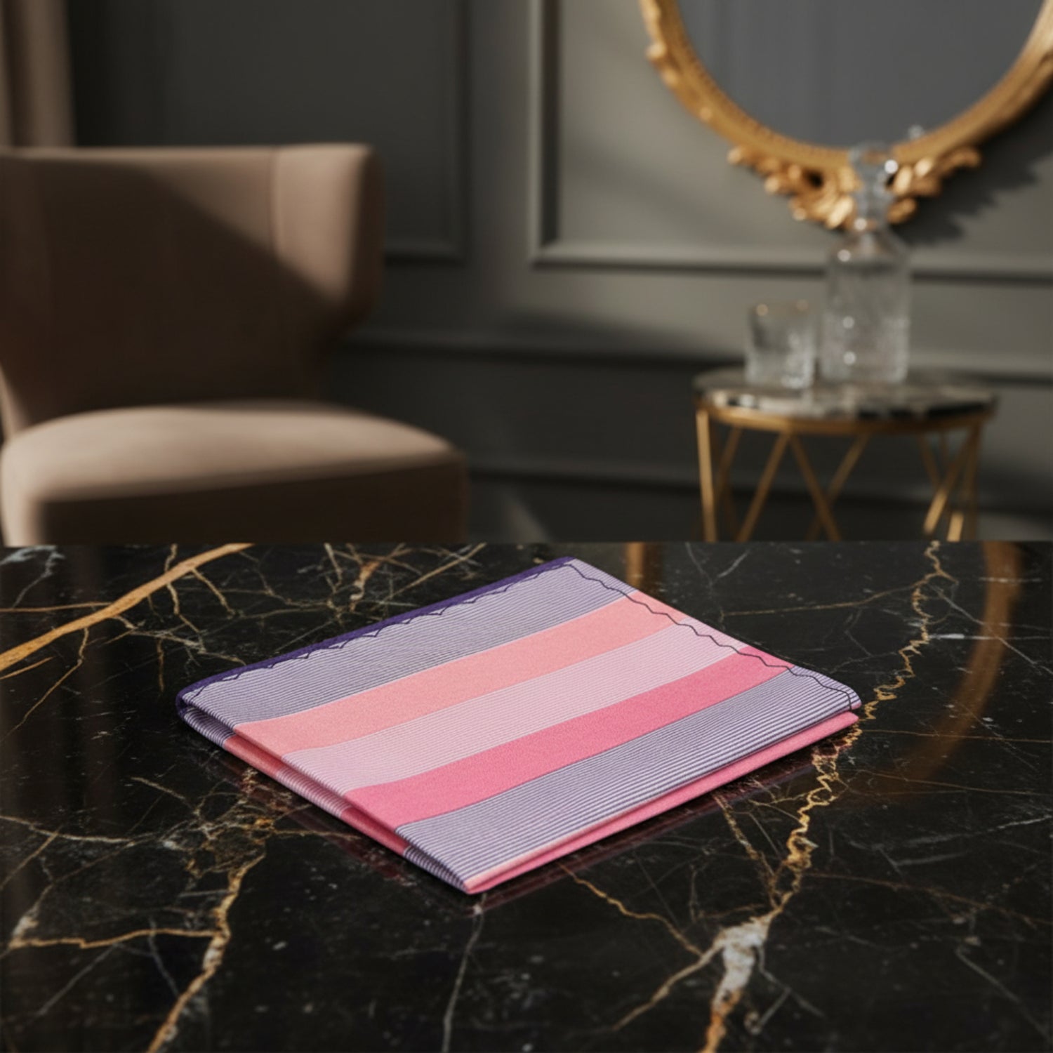 Pink, Light Pink and Salmon Stripe Pocket Square