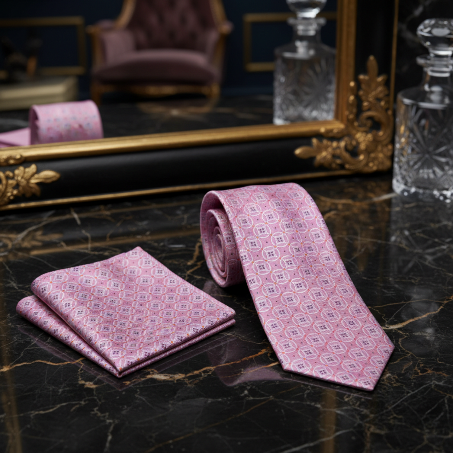 Alt View: Pink, Orange Geometric Tie and Square