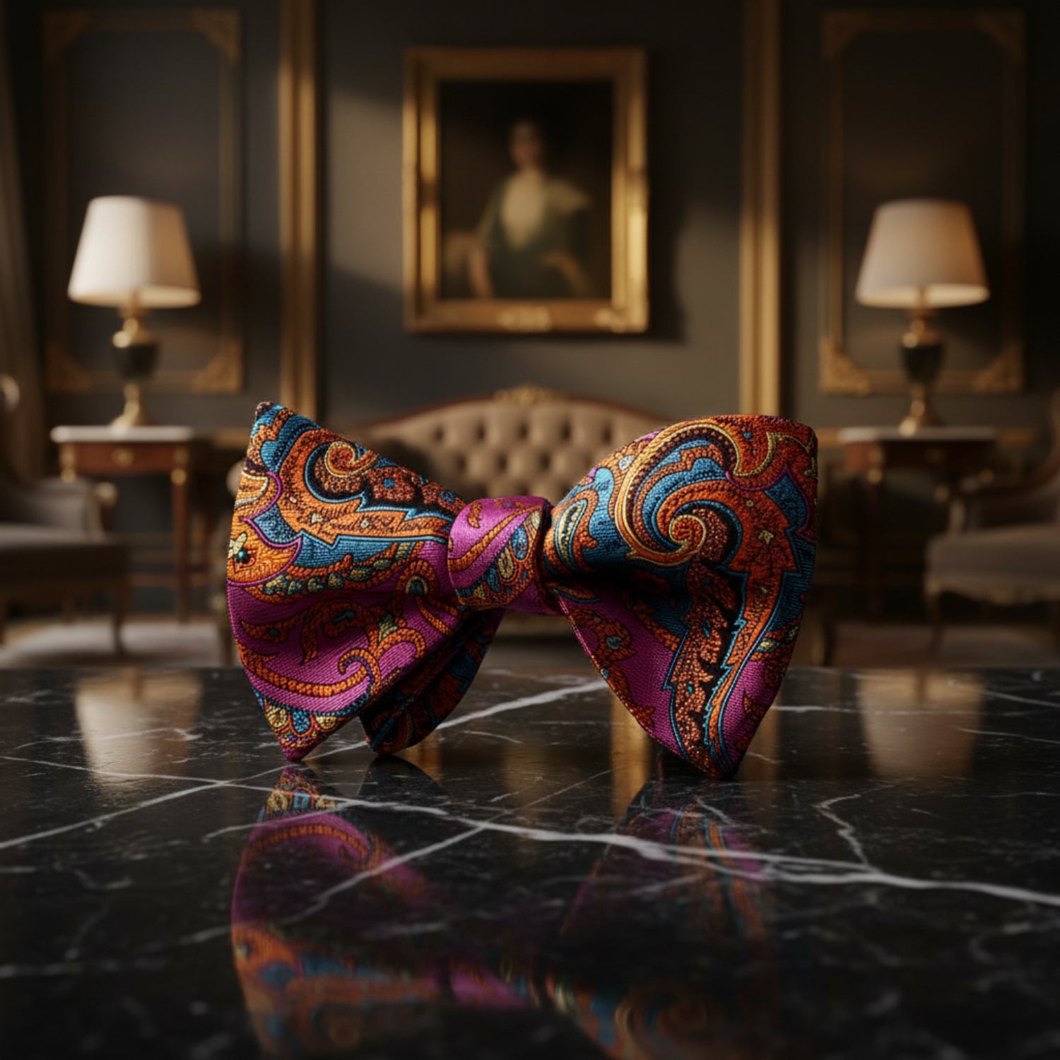 Pink, Orange Paisley Bow Tie