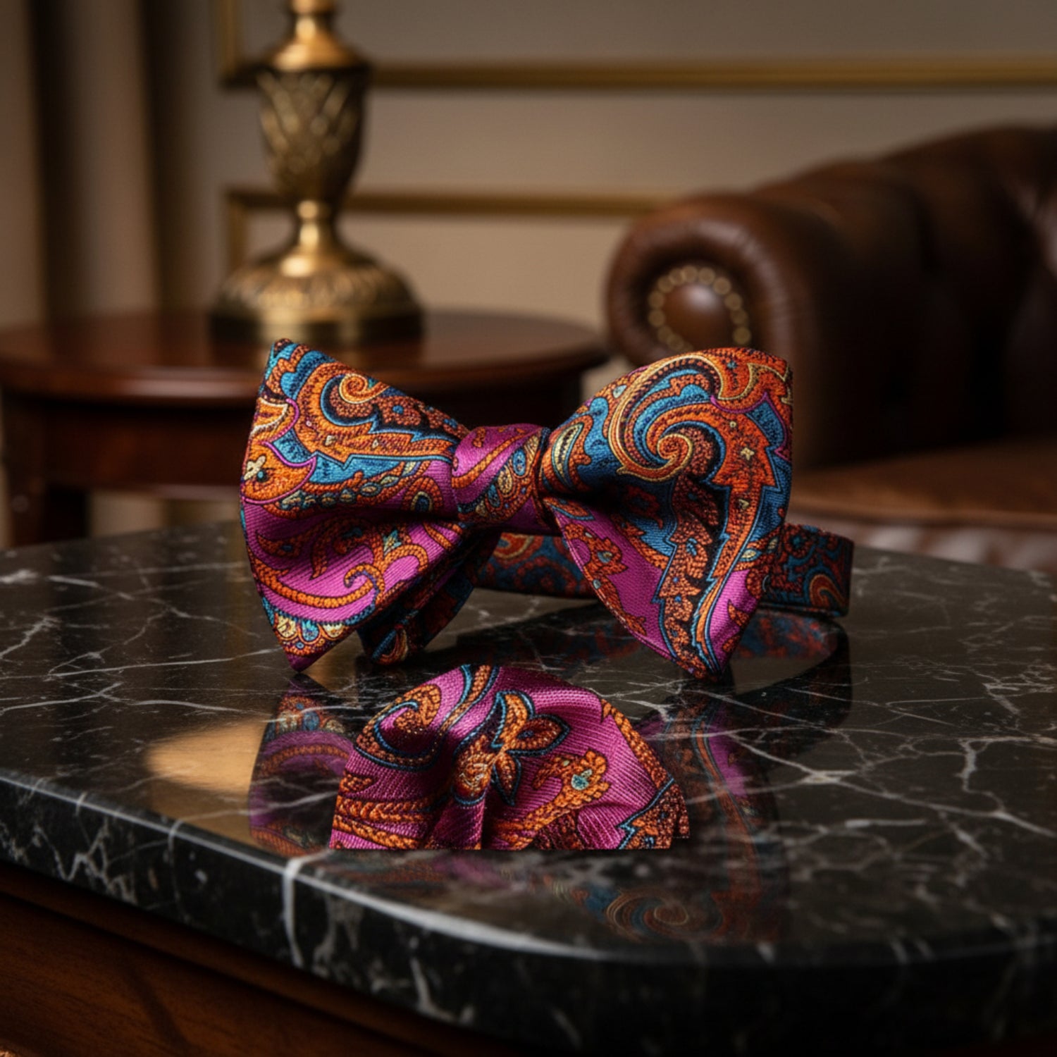 Pink, Orange Paisley Bow Tie and Square