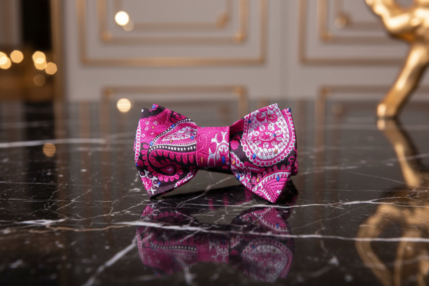 Pink, Black Paisley Bow Tie