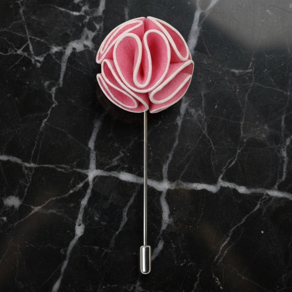 Main View: A Pink, White Leafy Petal Flower Shaped Lapel Pin||Pink, White