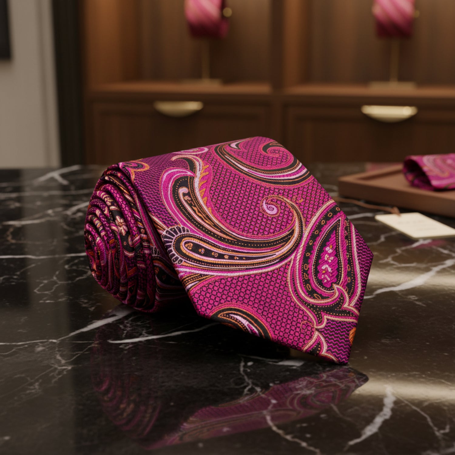  Pink, Orange, Black Color Paisley Pattern Necktie 