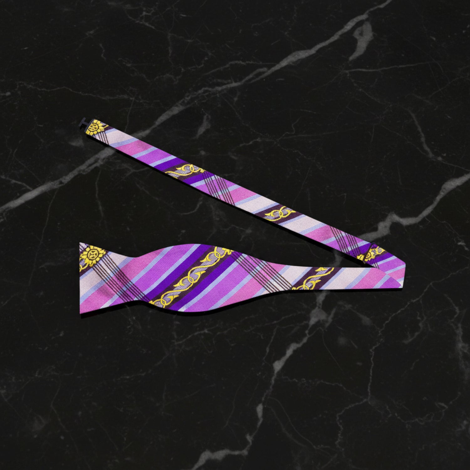 Pink, Purple, Yellow Stripes and Vine Bow Tie Untied