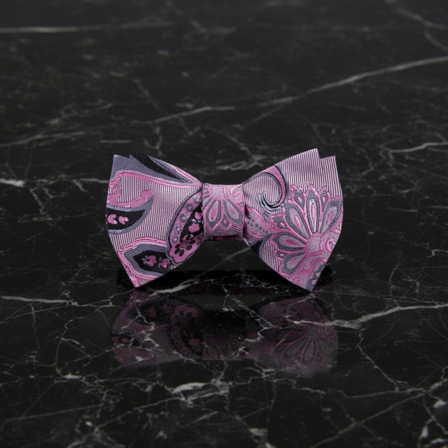 Pink Black Paisley Bow Tie