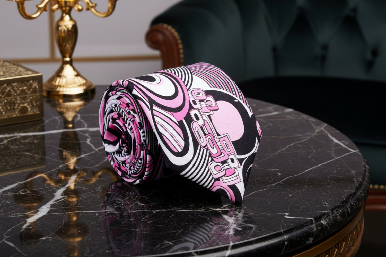 A Pink, Black, White Multi Shapes Abstract Pattern Pattern Necktie 
