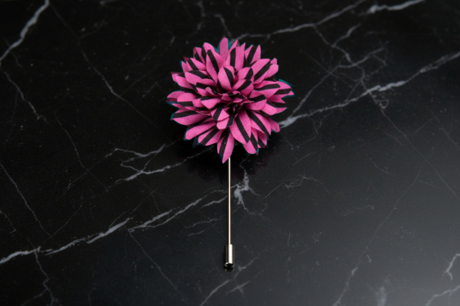 A Pink, Black Colored Stripe Pattern Lapel Flower||Pink, Black