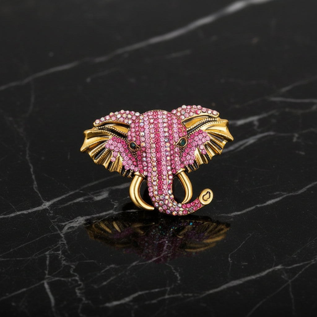 Pink Gemstone Elephant Lapel Pin