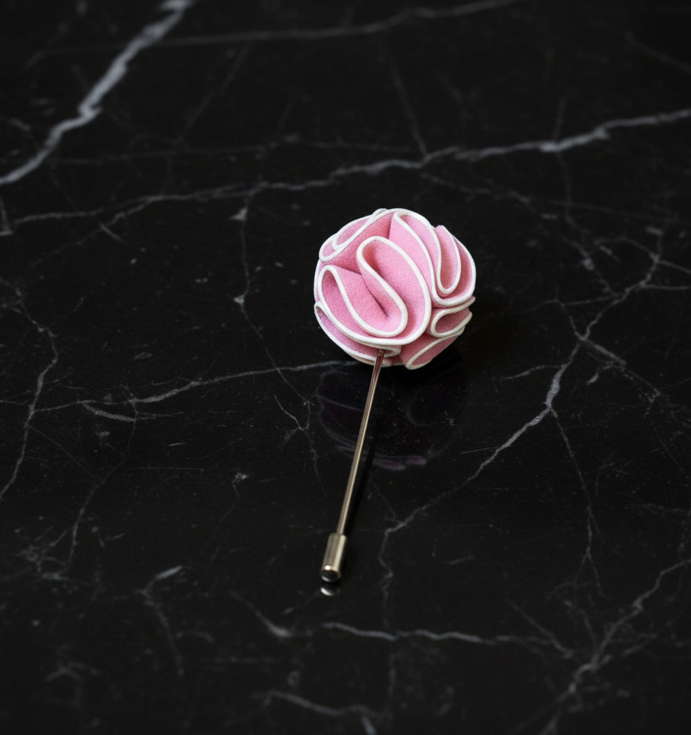 A Pink, White Leafy Petal Flower Shaped Lapel Pin||Pink, White