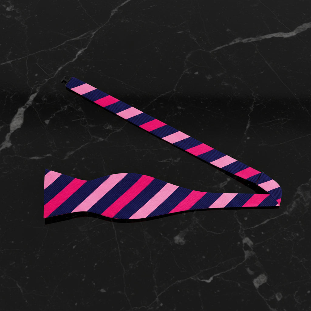 A Blue, Pink Stripe Pattern Self Tie Bow Tie Untied