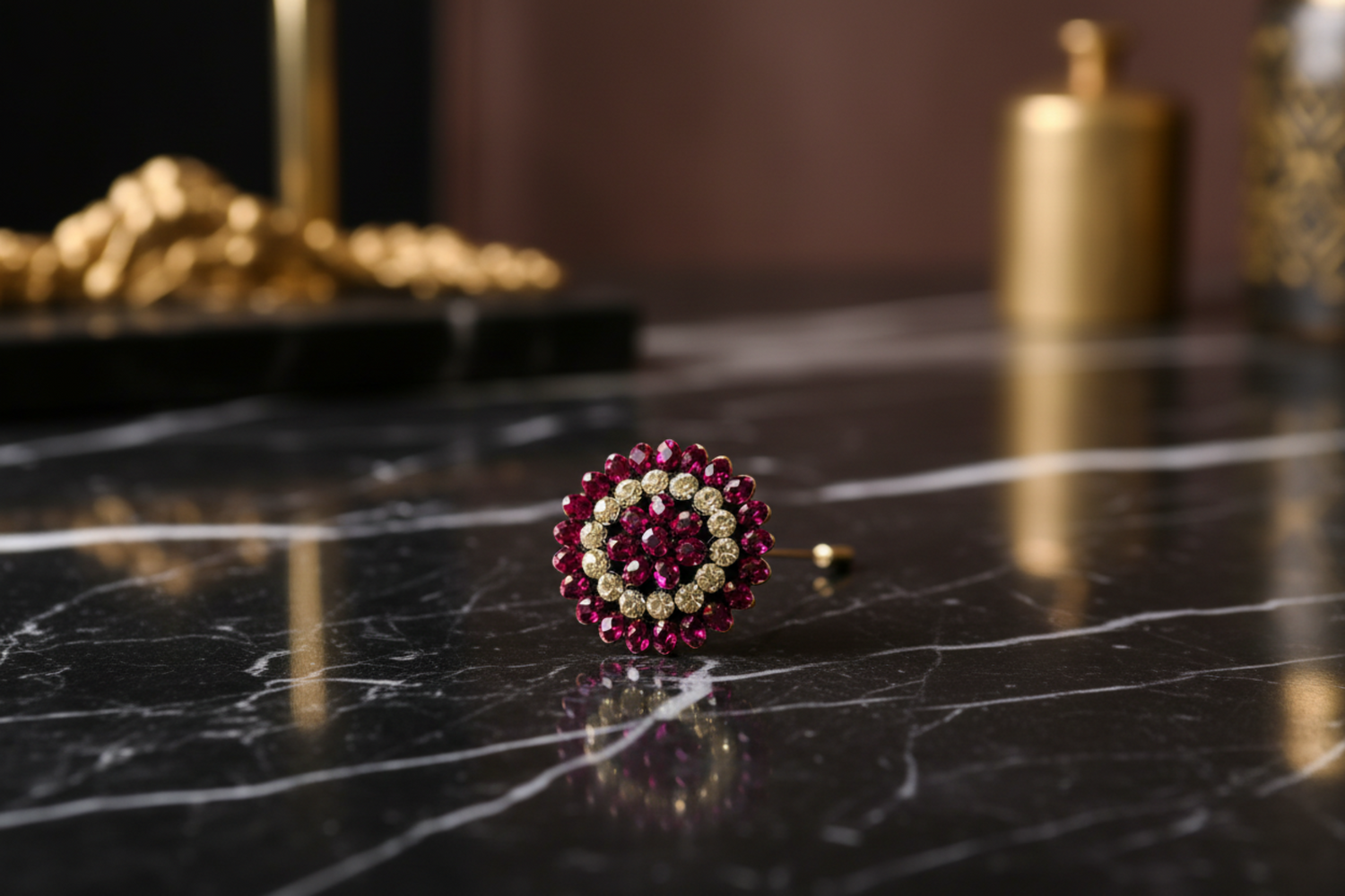 Pinkish and Clear Stone Cushion Lapel Pin