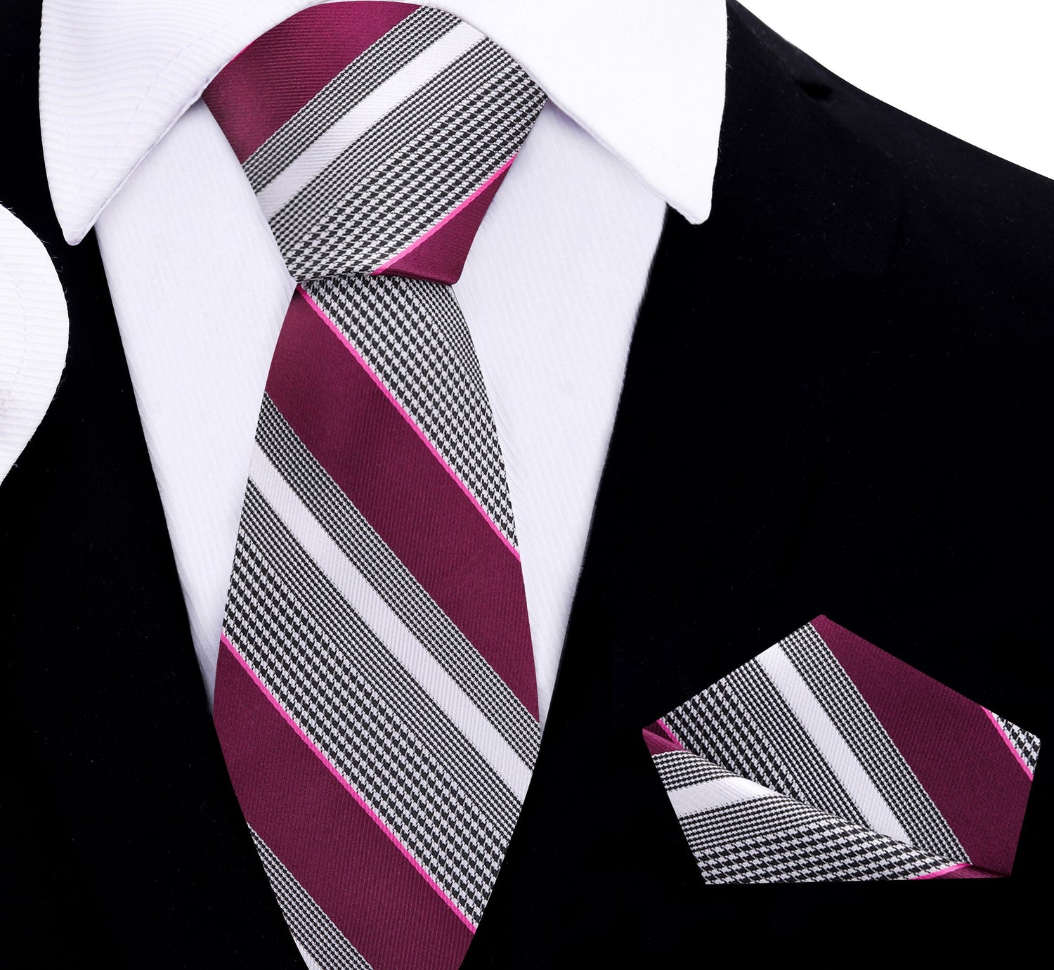 Plum and Black Stripe Thin Tie and Square