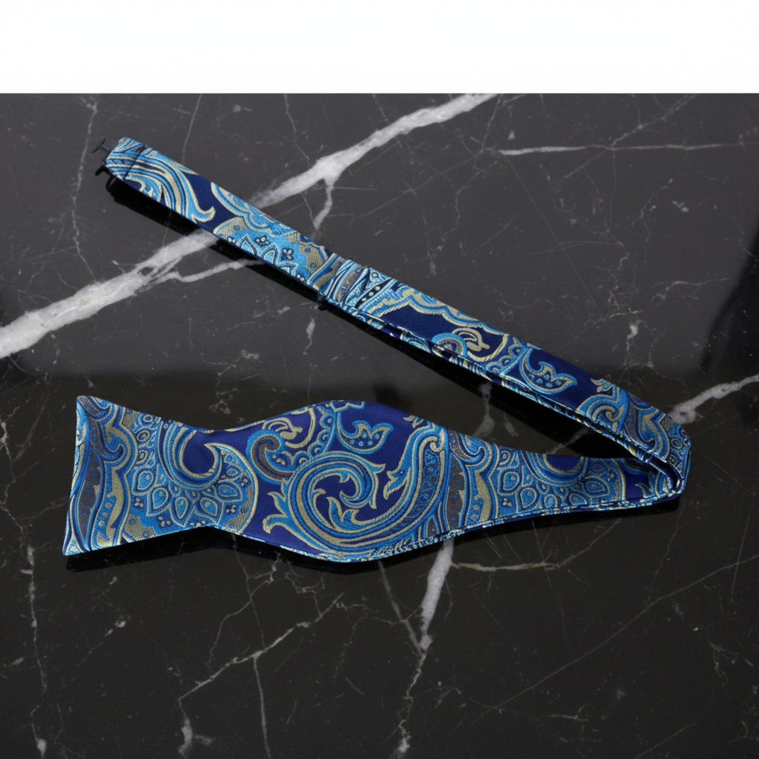 Blue, Yellow Paisley Bow Tie  