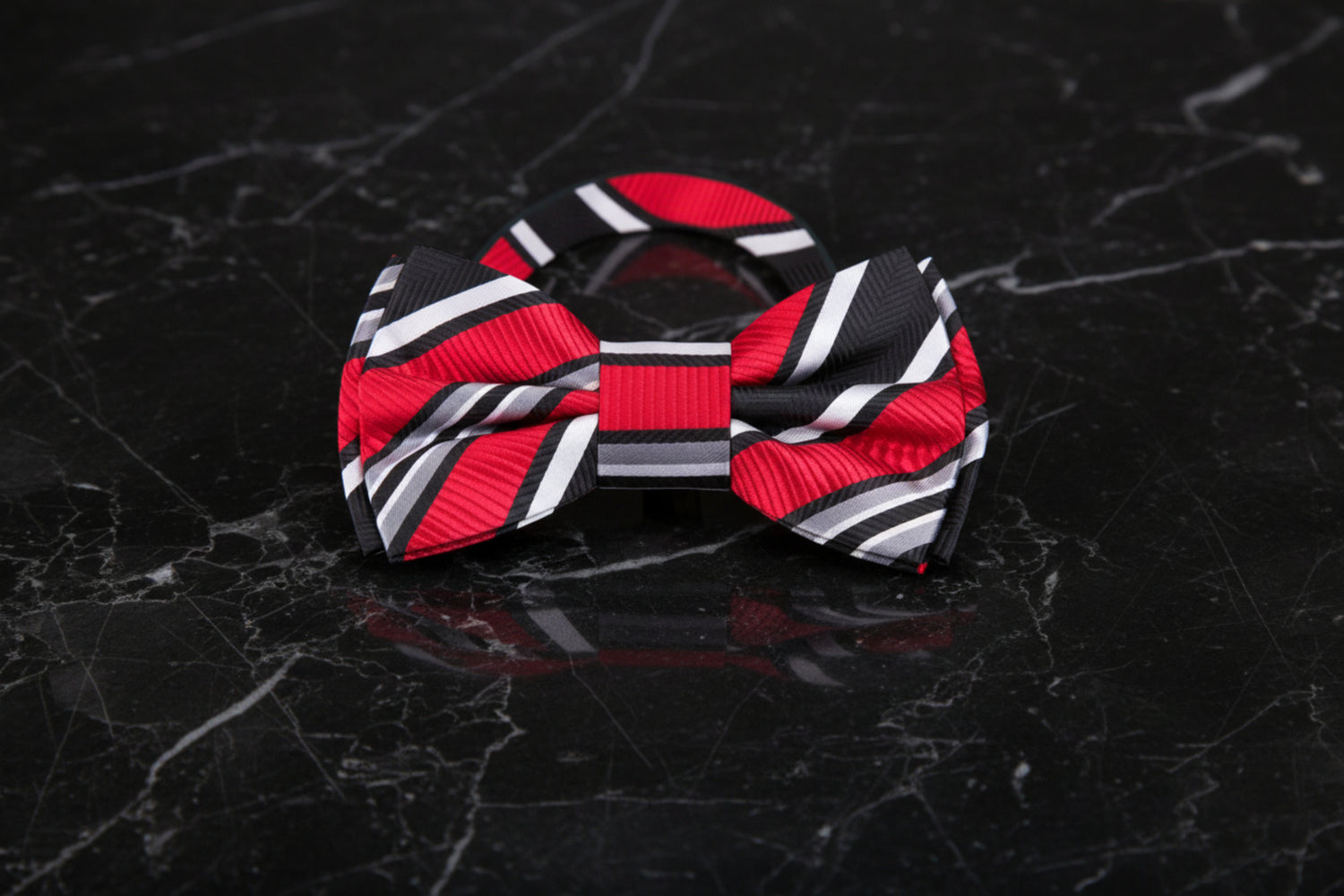 Red, Black, White Stripe Bow Tie Pre Tied