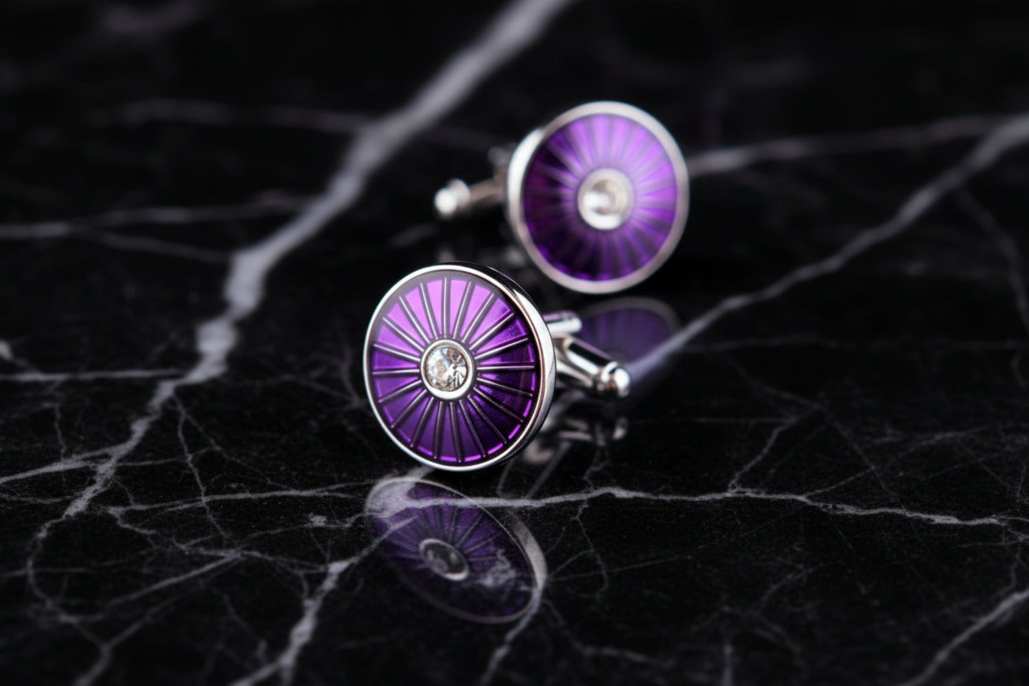A Purple, Chrome Color Circle Shape Cuff-links.