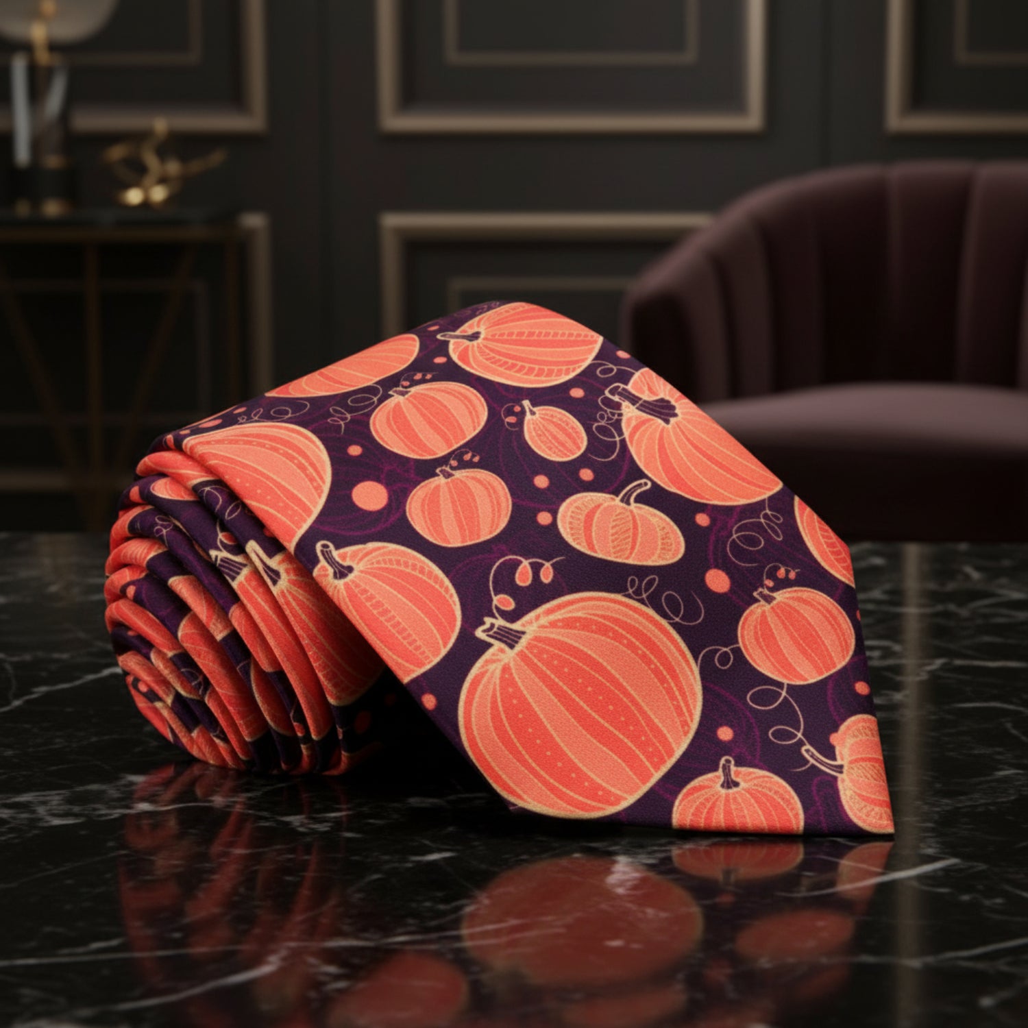 Brown, Orange, Purple Large Pumpkins Tie  