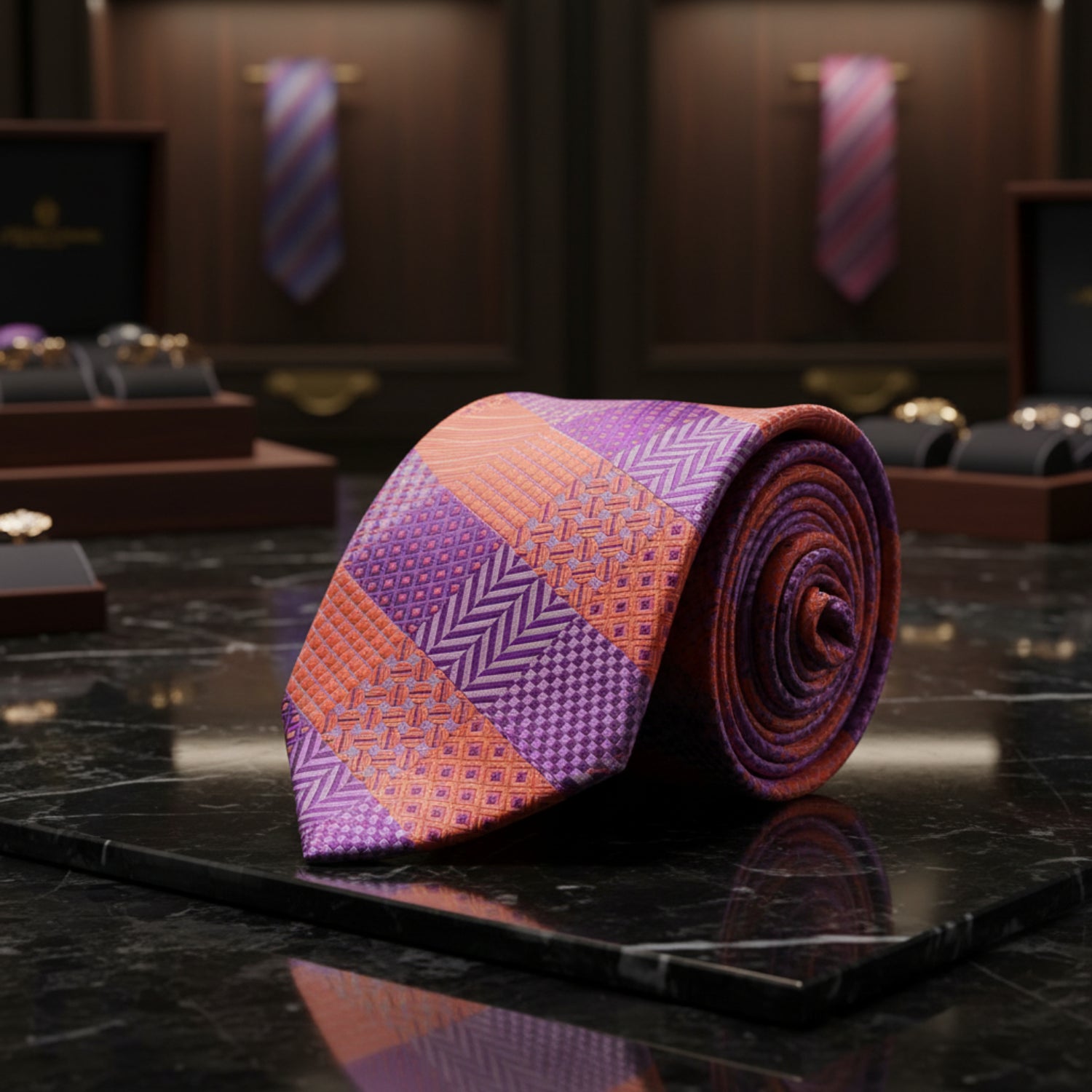 Purple and Orange Geometric necktie