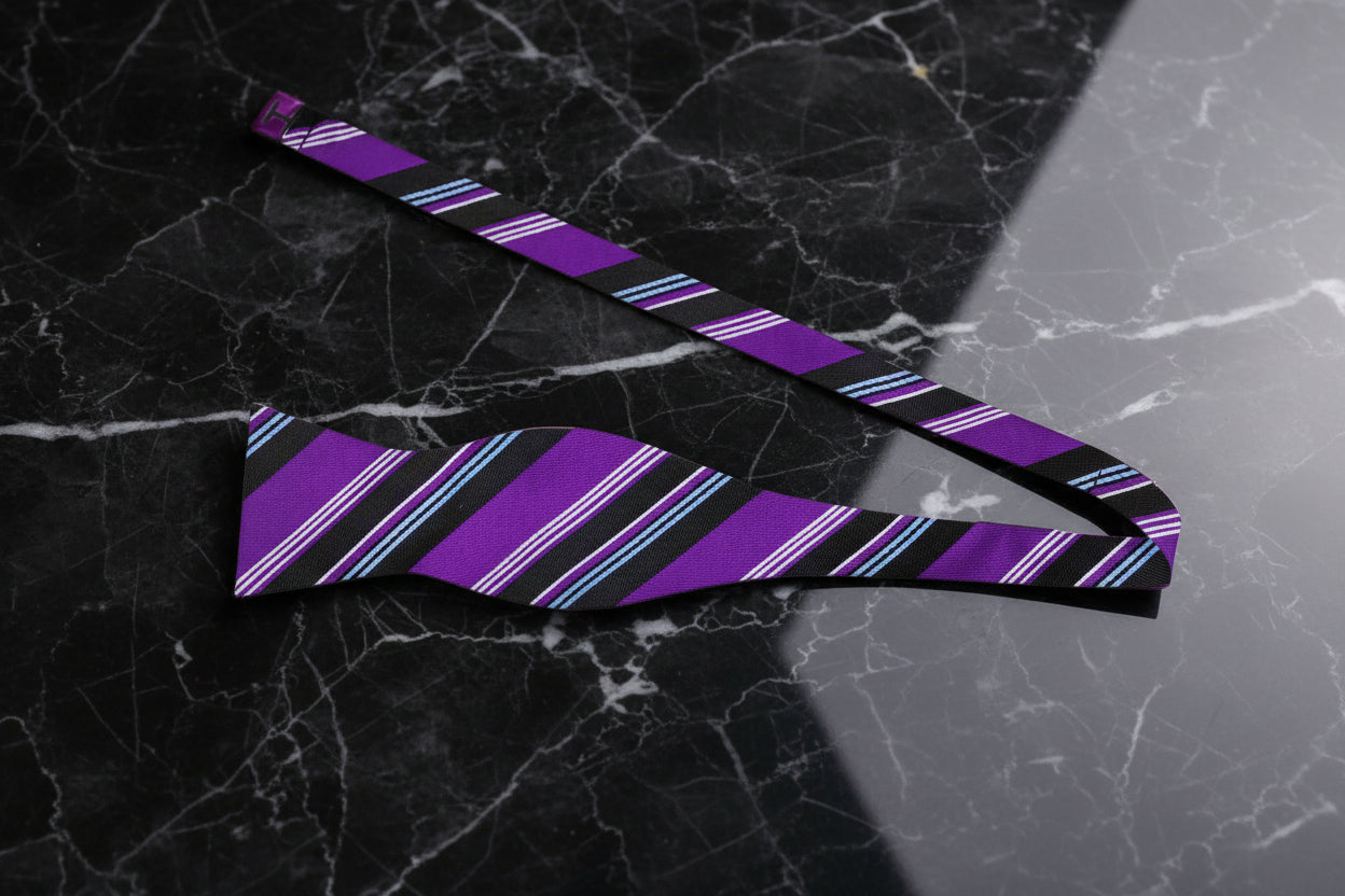 Purple, Black, Blue Stripe Bow Tie Self Tie