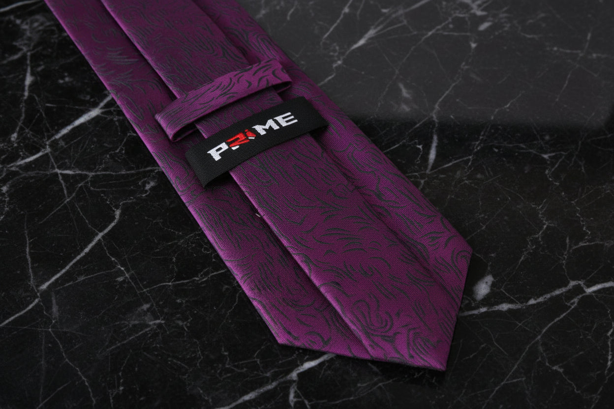Mulberry Purple, Black Abstract Lines Tie Keep