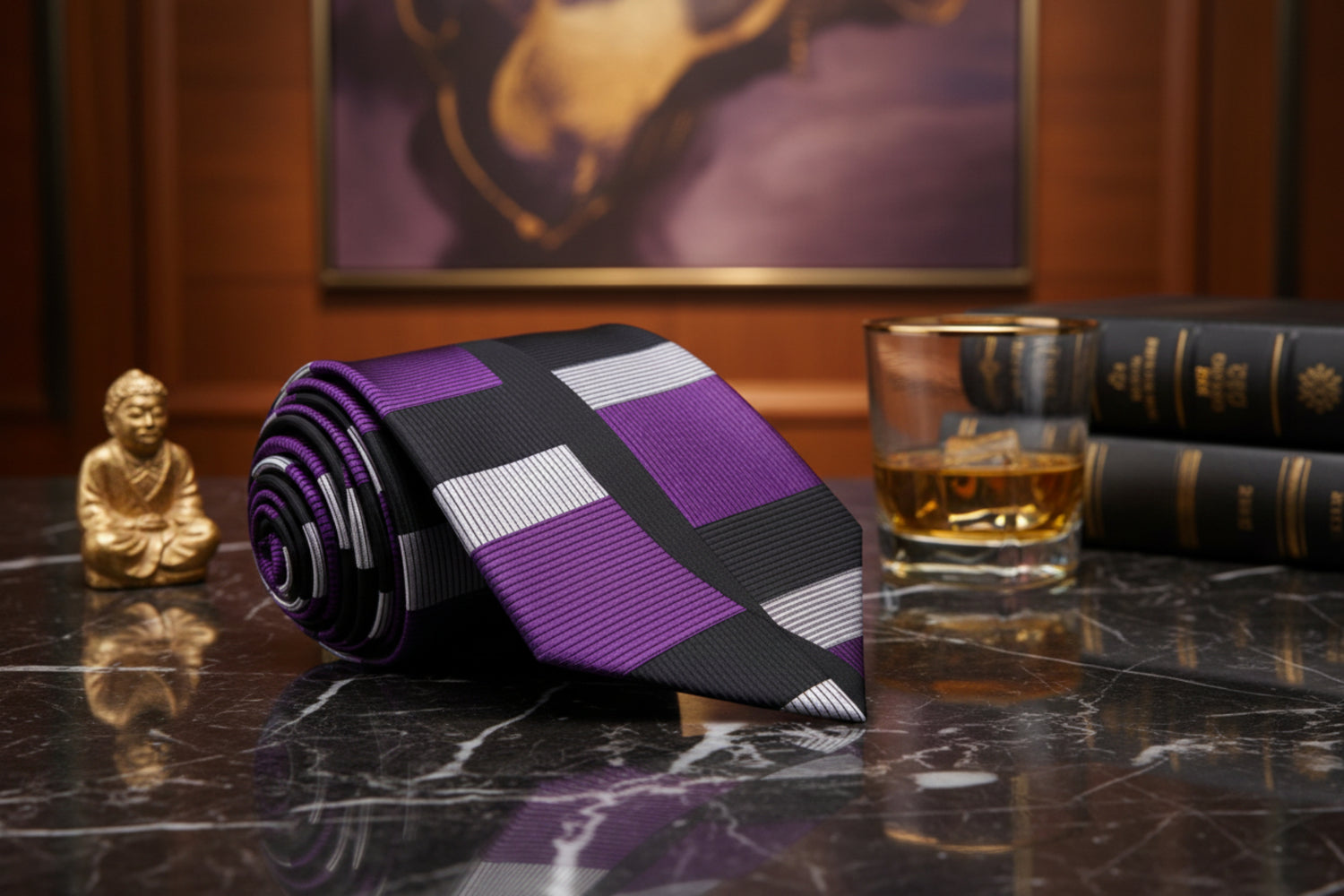 Purple, Black, Silver Abstract Tie 