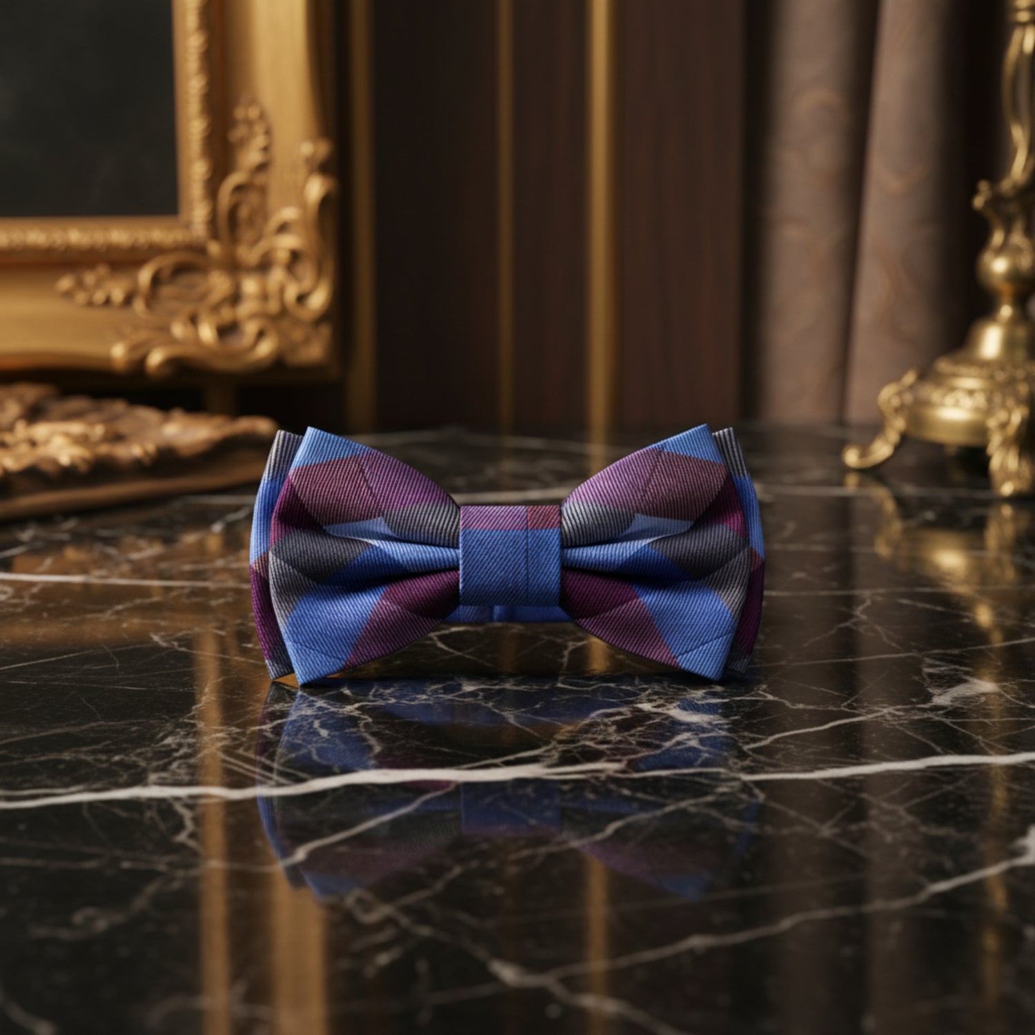 Purple and Blue Check Bow Tie