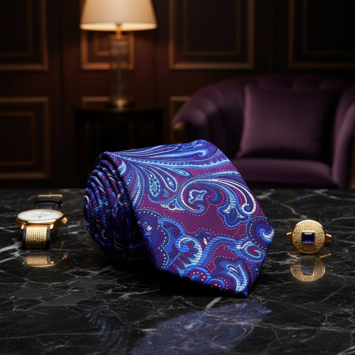 Purple, Blue Paisley Tie