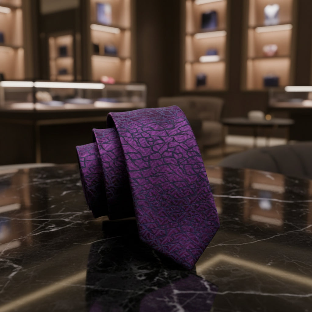 Single Tie: A Purple, Black Abstract Cement Pattern Necktie 