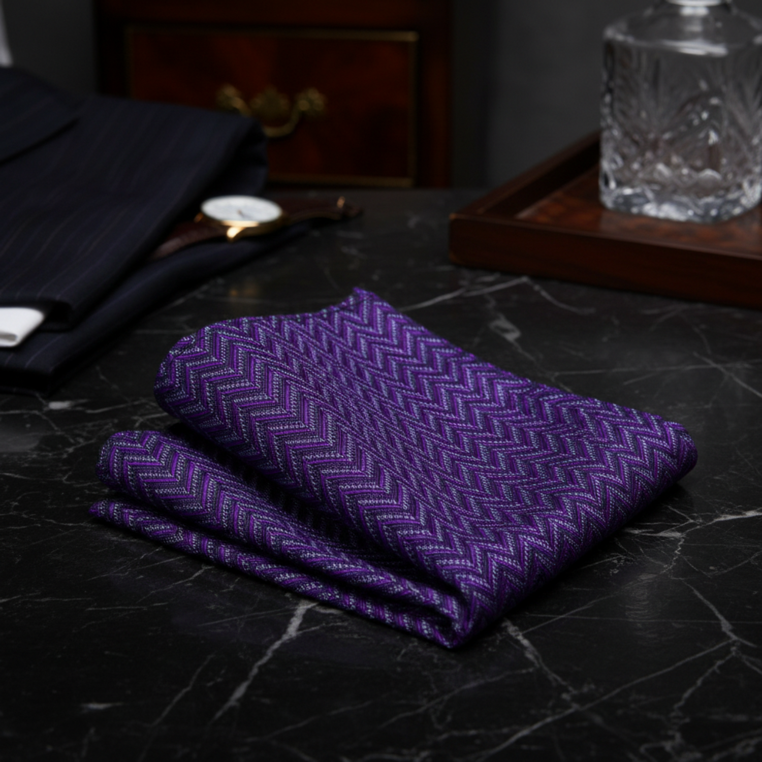 Purple Chevron Pocket Square