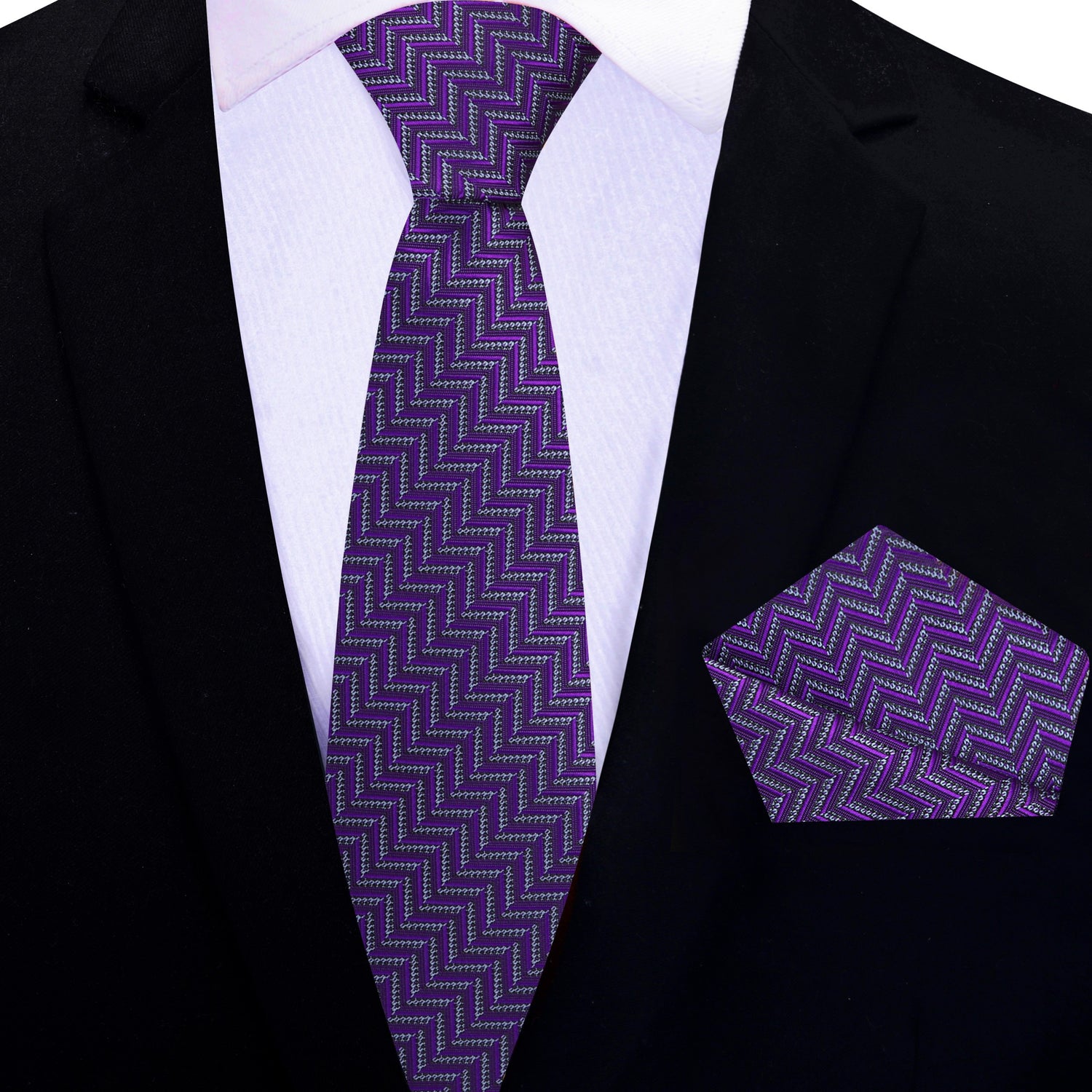 Thin Tie: Purple Chevron Tie and Matching Square