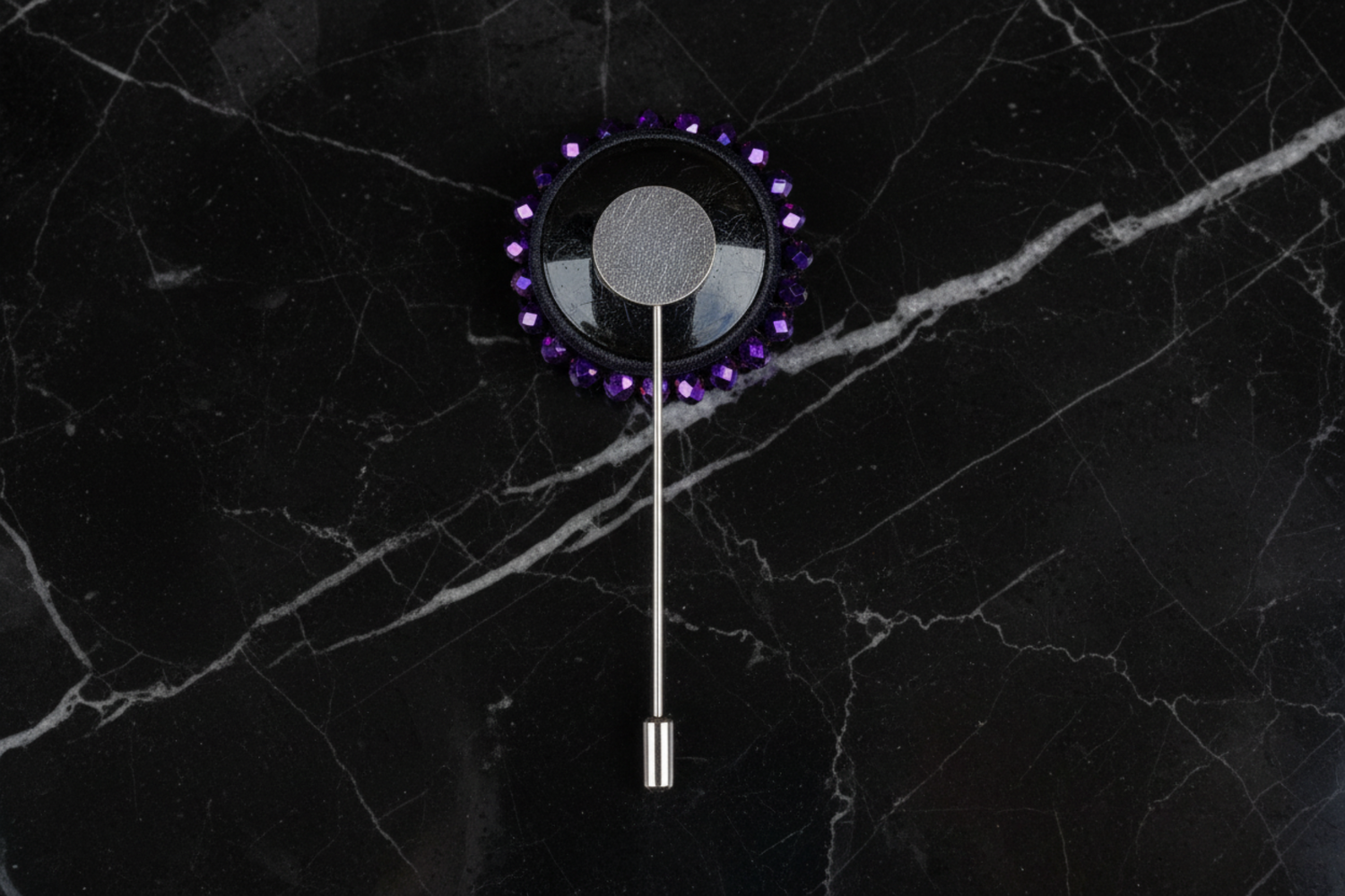 Back of Purple and Clear Stone Cushion Lapel Pin