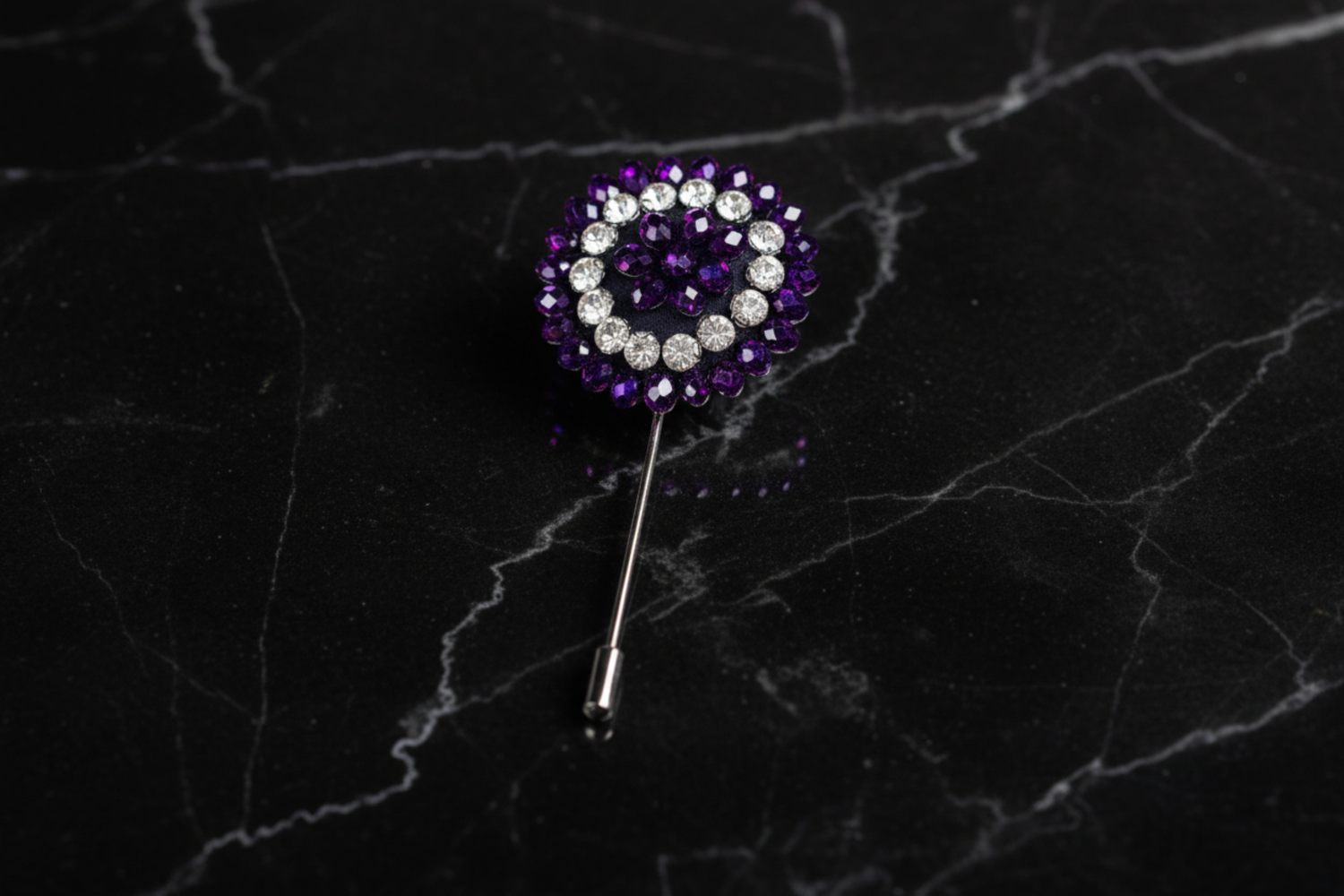 Purple and Clear Stone Cushion Lapel Pin