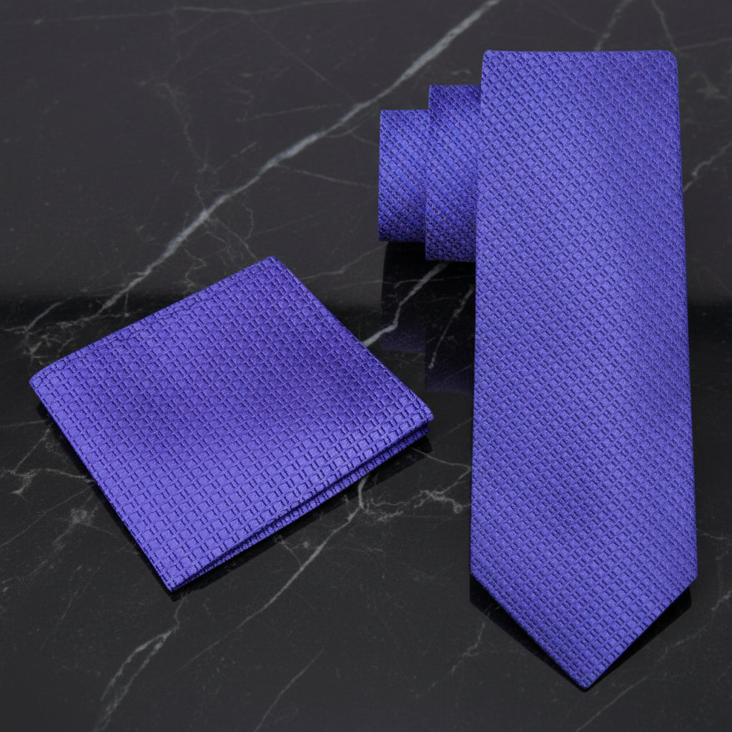 Alt View: Solid Purple Textured Tie and Pocket Square
