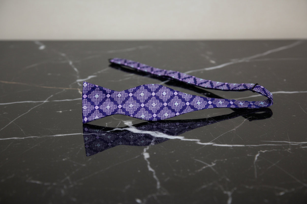United: A Purple Abstract Diamond Pattern Self Tie Bow Tie