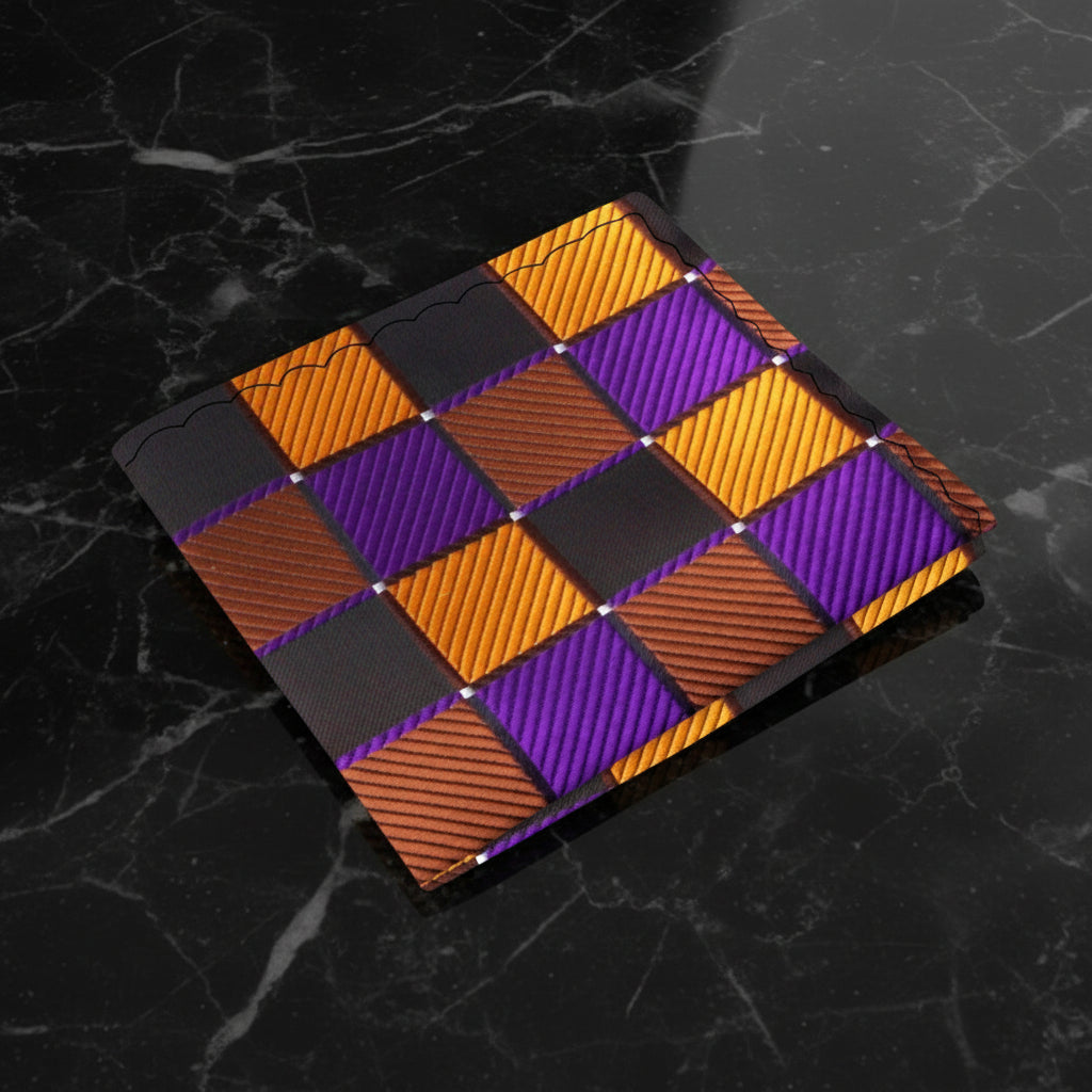 A Purple, gold, Brown Geometric Squares Pattern Pocket Square