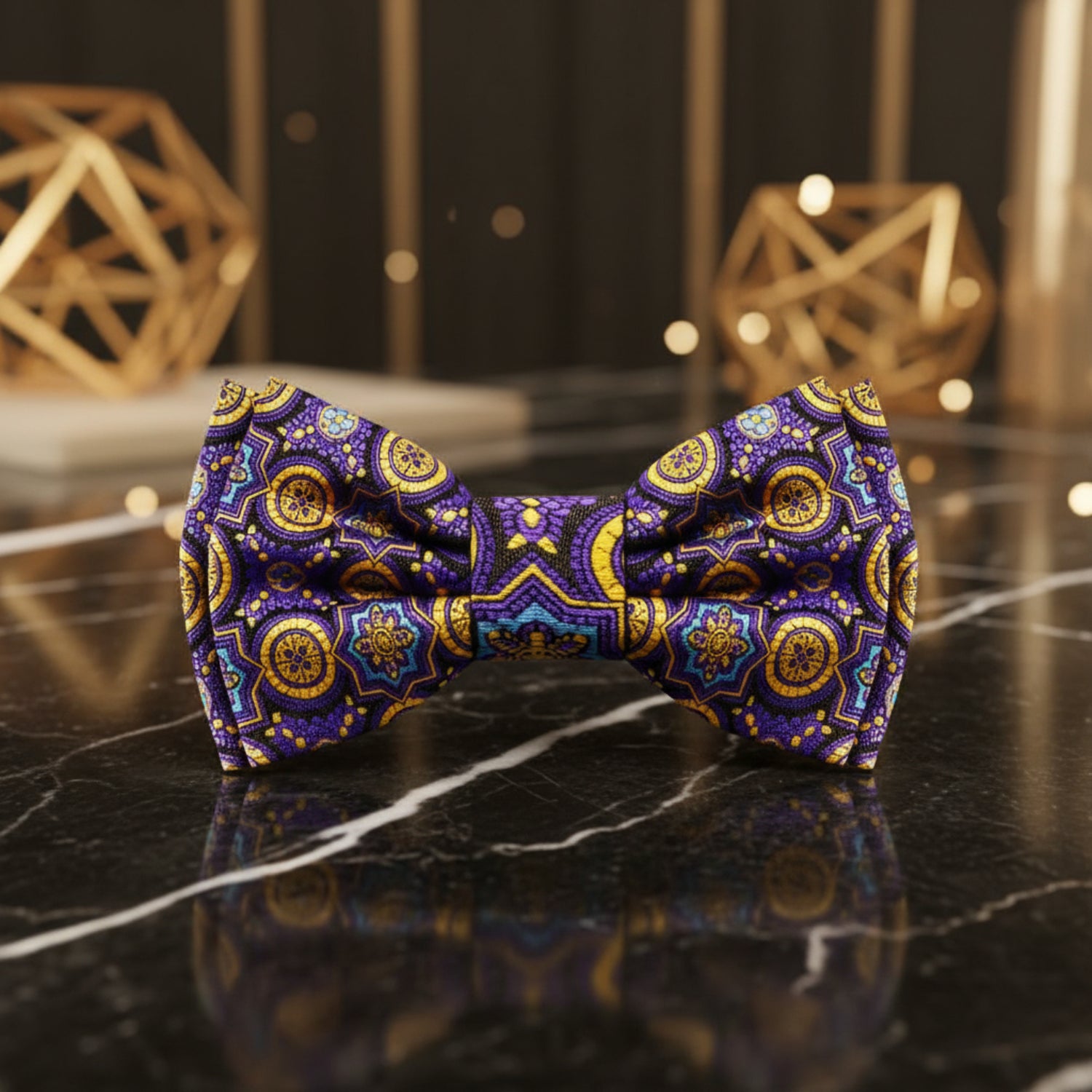 Purple Gold Geometric Bow Tie