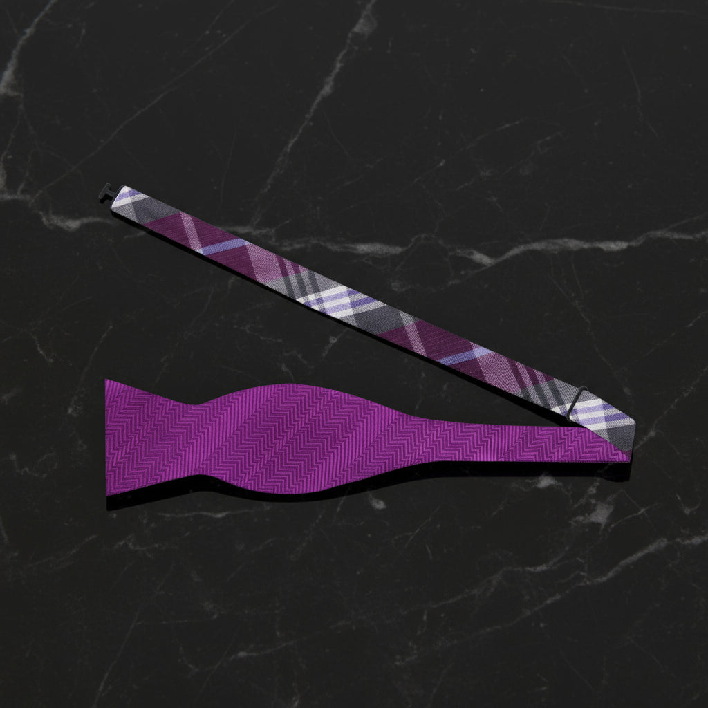 Purple, Grey Plaid Bow Tie Self Tie