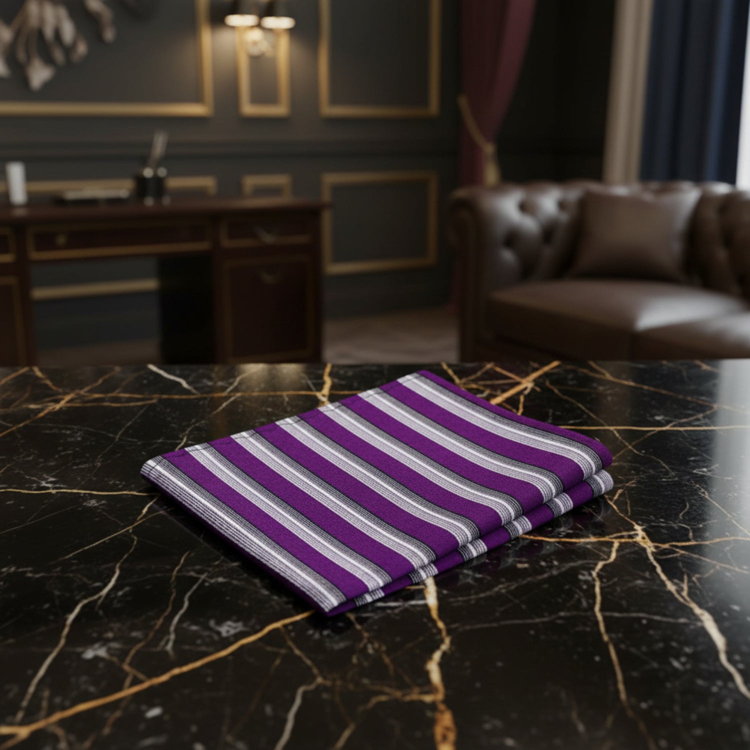 A Purple, Grey Stripe Pattern Pocket Square