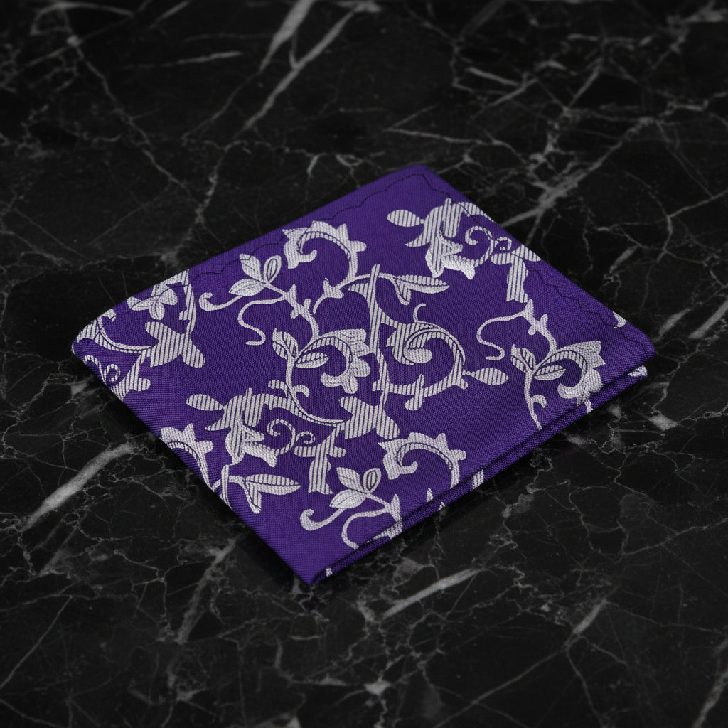 A Purple, Silver Vine Pattern Pocket Square