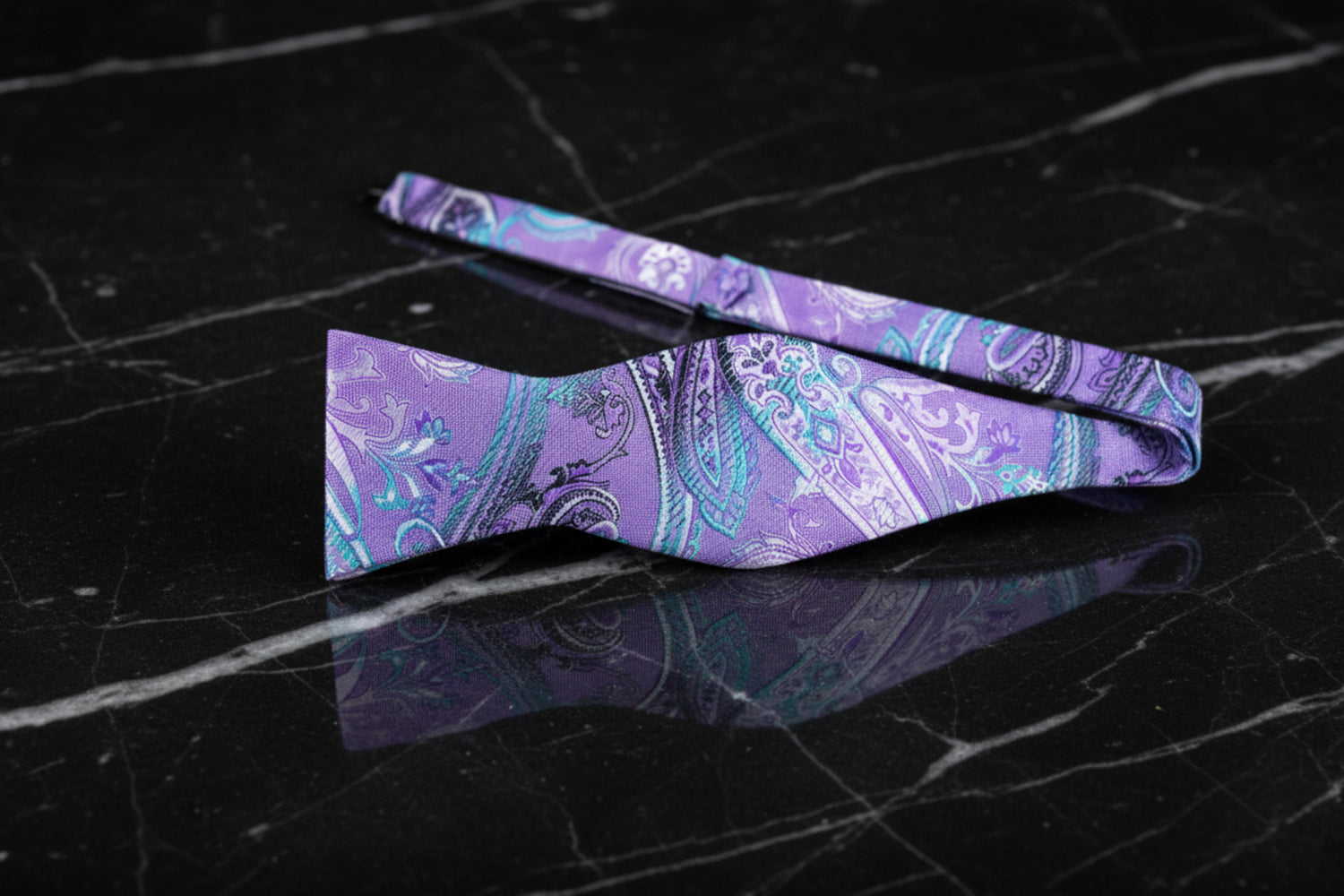 Purple and Light Blue Paisley Bow Tie Self Tie