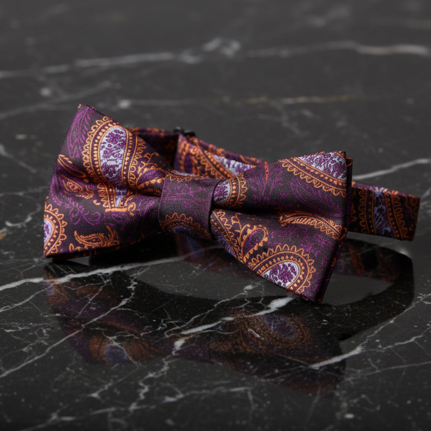 Self Tie: Purple and Orange Paisley Bow Tie 
