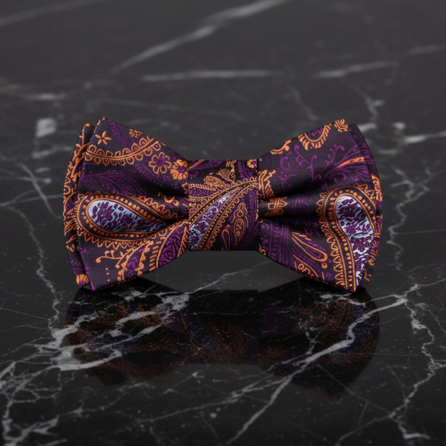 Single: Purple and Orange Paisley Bow Tie  