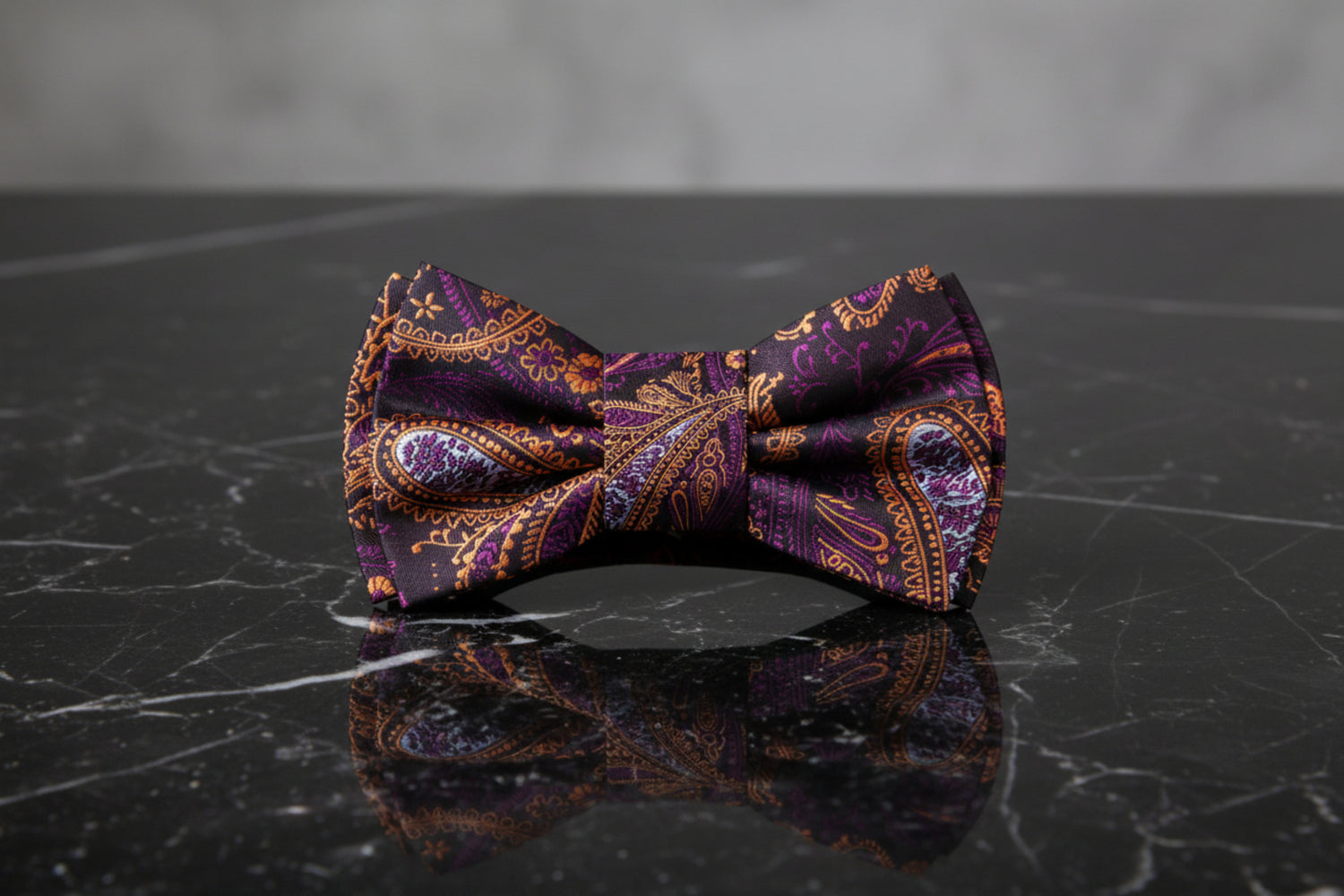 Purple and Orange Paisley Bow Tie  Pre Tied