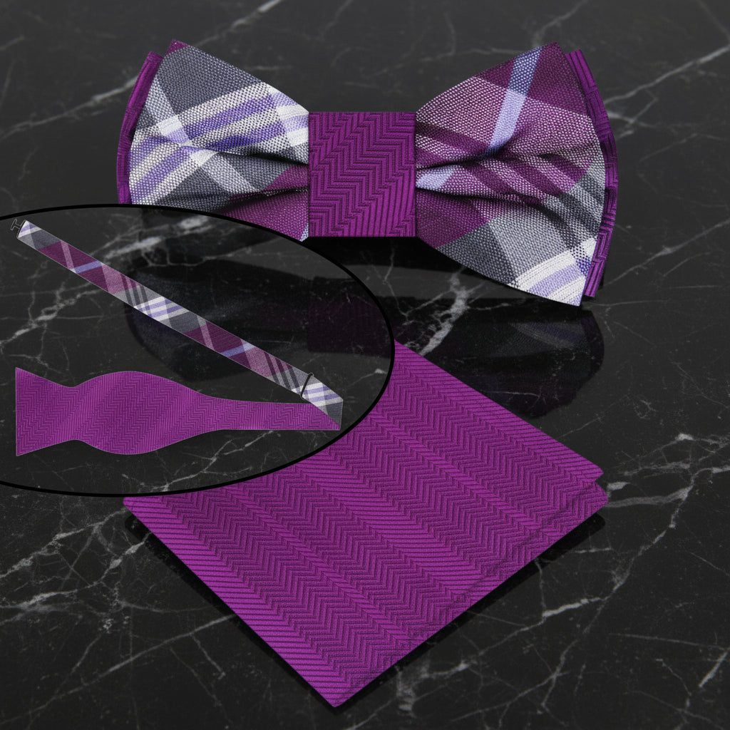 Purple Plaid Paradox Double Sided Bow Tie View Main