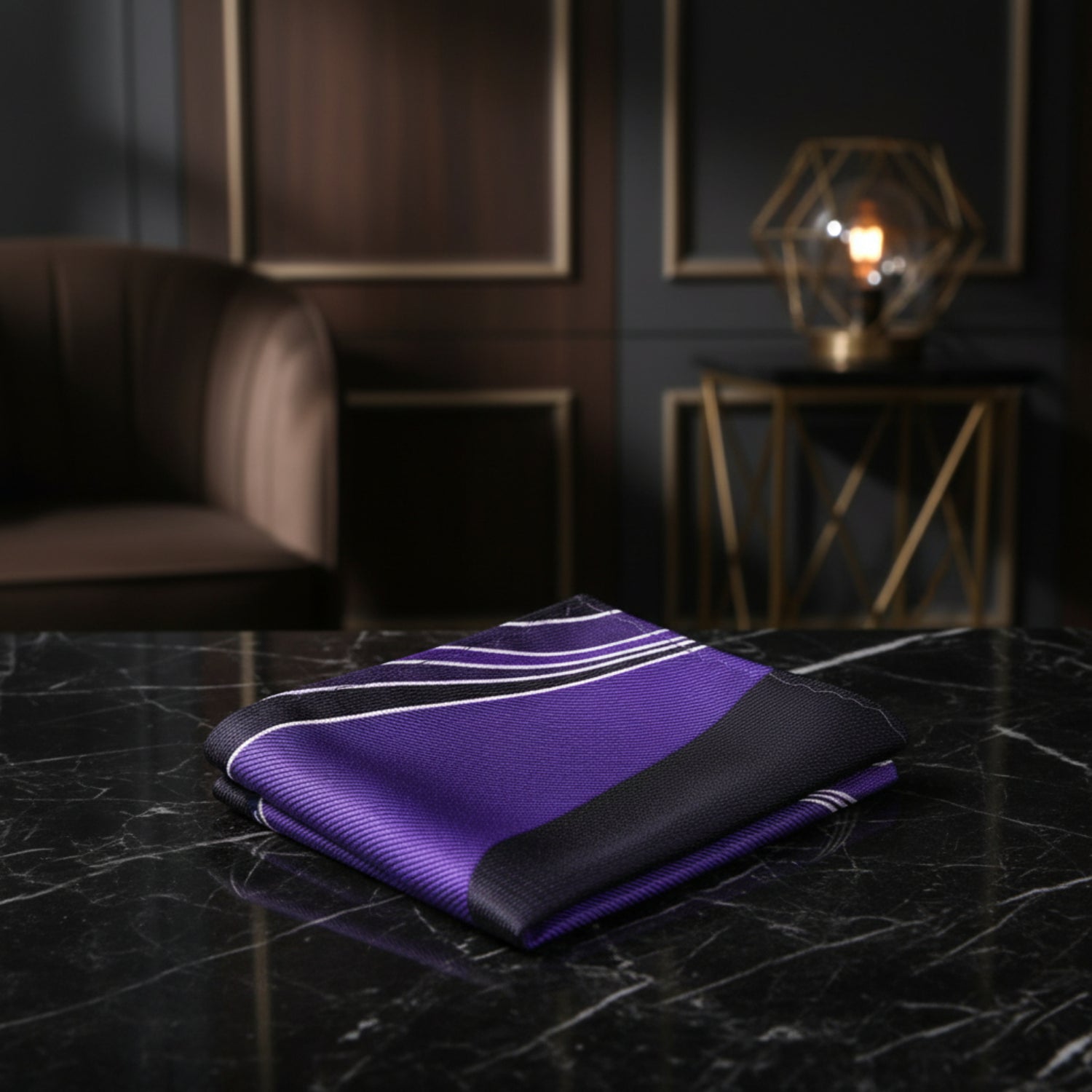 A Purple, White Abstract Lines Pattern Pocket Square