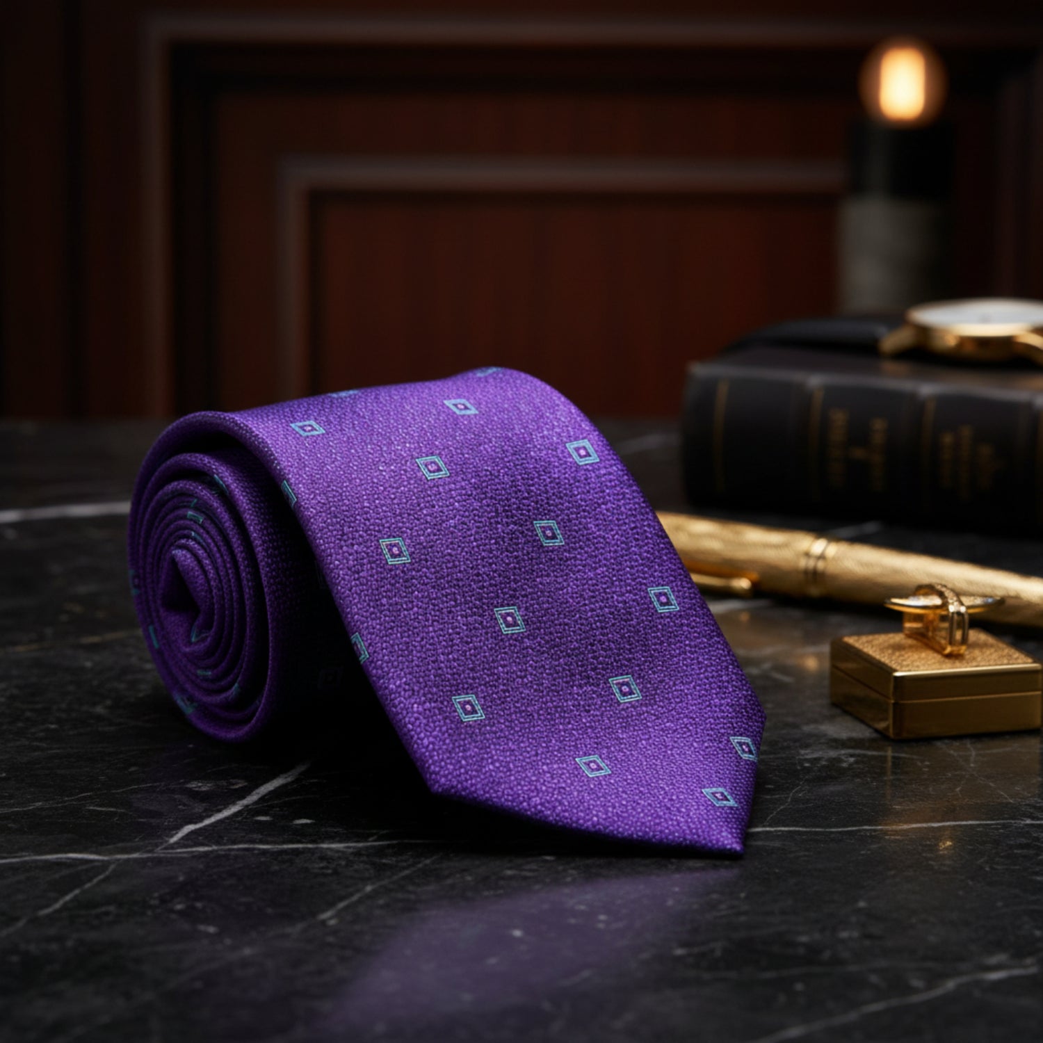 Purple, Light Blue Small Medallions Tie 