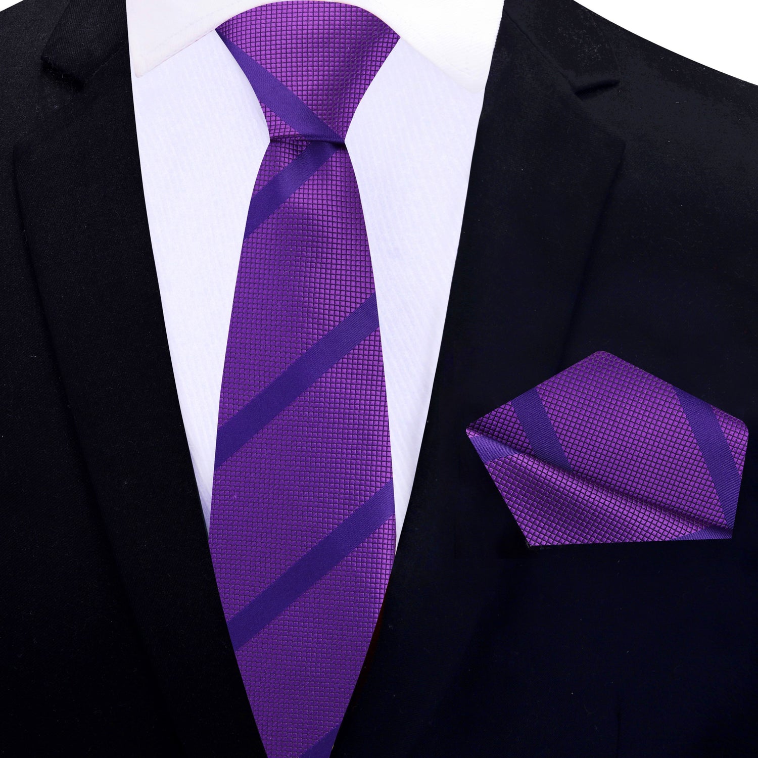 Thin Tie: Violet Purple Stripe Necktie and Pocket Square