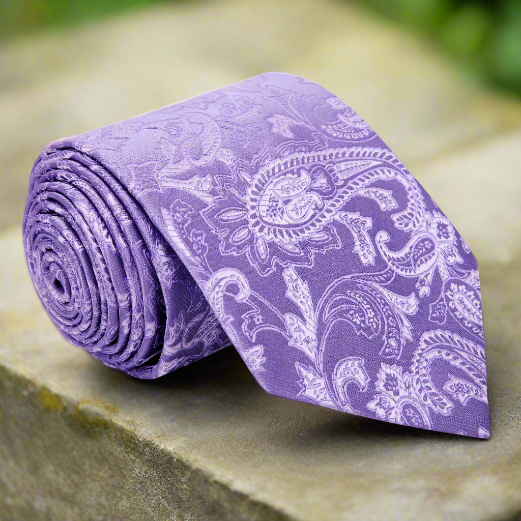 A Purple Paisley Pattern Silk Necktie  